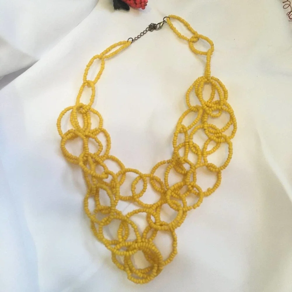 Yellow Seed Bead Chain necklace Earrings Set